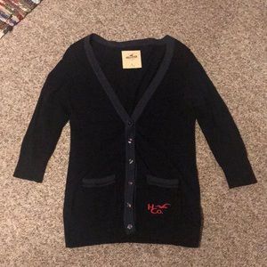 Hollister Navy Sweater Cardigan w Pink embroidery